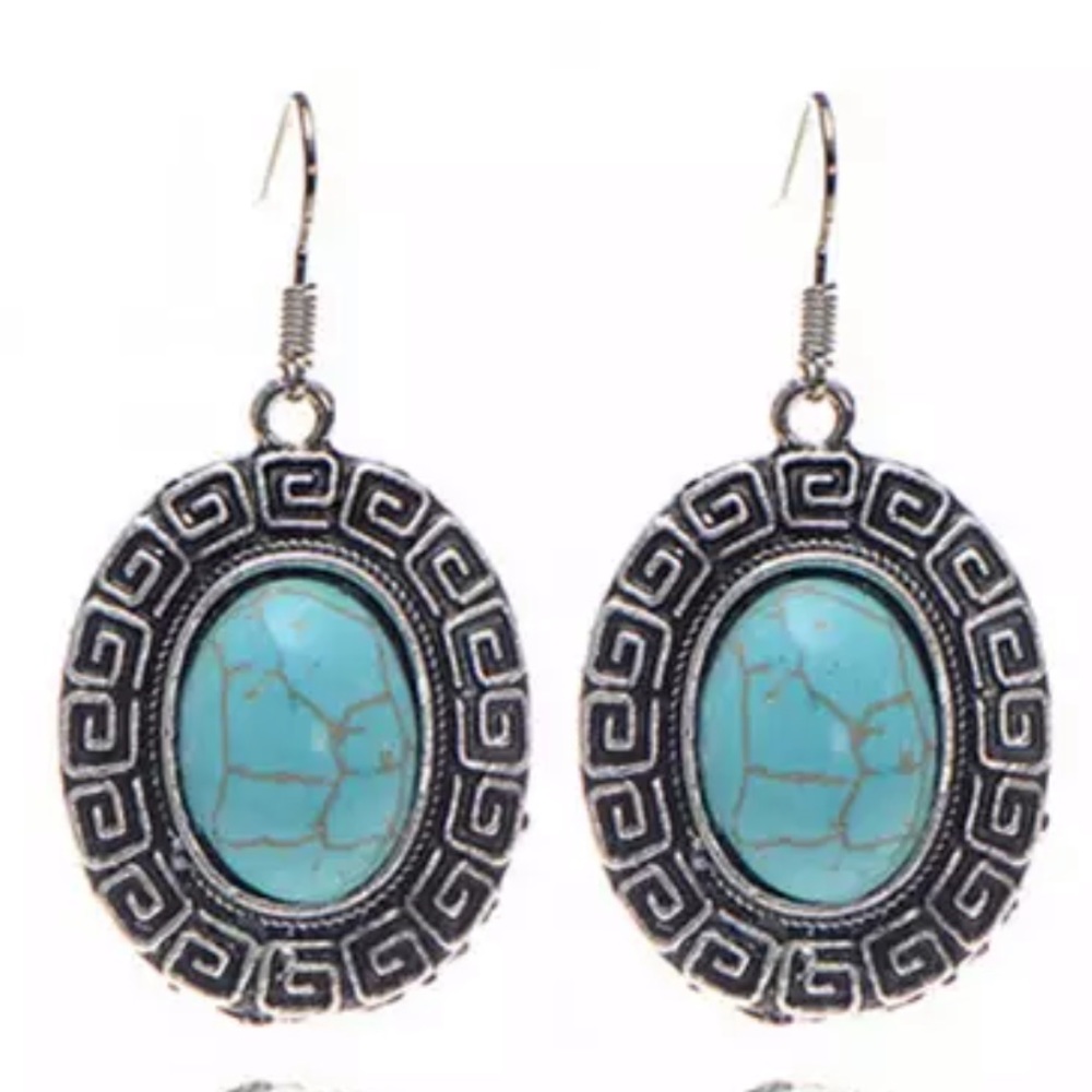 NEW Antique Silver Plated Turquoise Drop Earrings